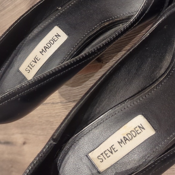Steve Madden Black Leather Peep-Toe Platform Heels - Size 8 - Picture 4 of 10